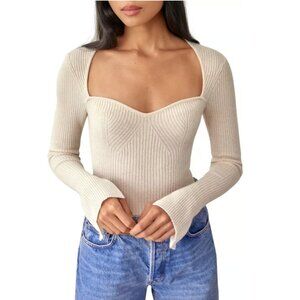 Reformation Glenna Sweetheart Neck Split Sleeve Cashmere Rib Sweater S